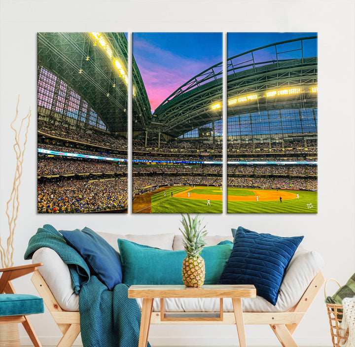 American Family Field Wall Art Print Miller Park Stadium Canvas Print Baseball Wall Art, MLB Wall Decor Baseball Lover Gifts Dorm Wall Decor