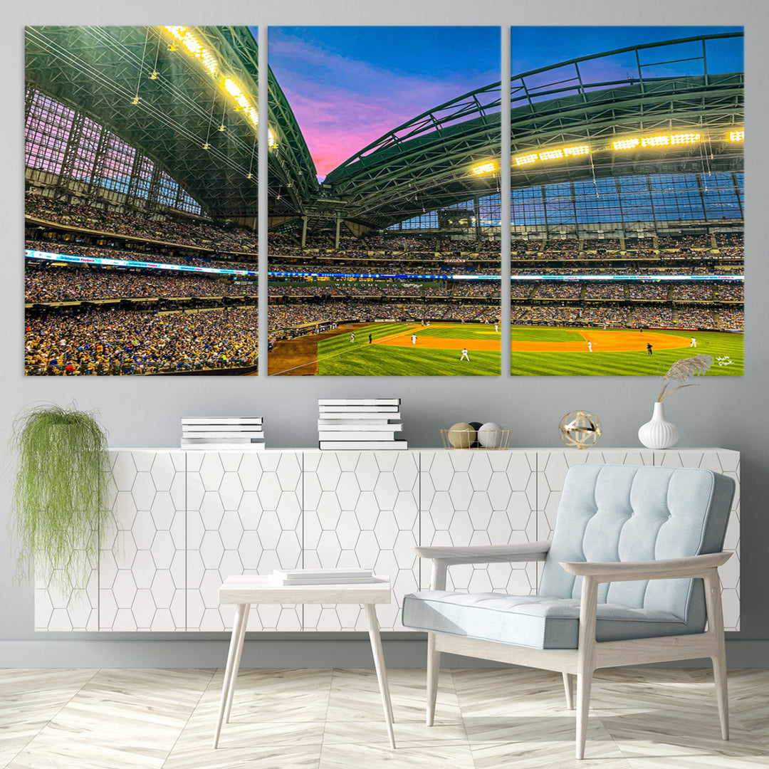 American Family Field Wall Art Print Miller Park Stadium Canvas Print Baseball Wall Art, MLB Wall Decor Baseball Lover Gifts Dorm Wall Decor