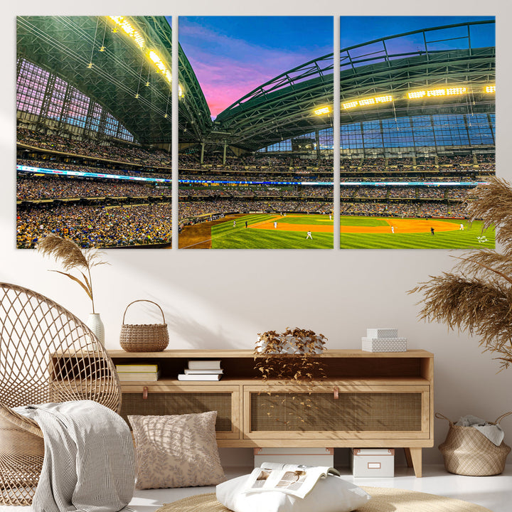 American Family Field Wall Art Print Miller Park Stadium Canvas Print Baseball Wall Art, MLB Wall Decor Baseball Lover Gifts Dorm Wall Decor