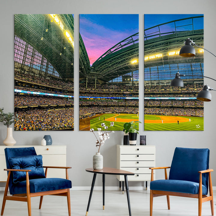 American Family Field Wall Art Print Miller Park Stadium Canvas Print Baseball Wall Art, MLB Wall Decor Baseball Lover Gifts Dorm Wall Decor