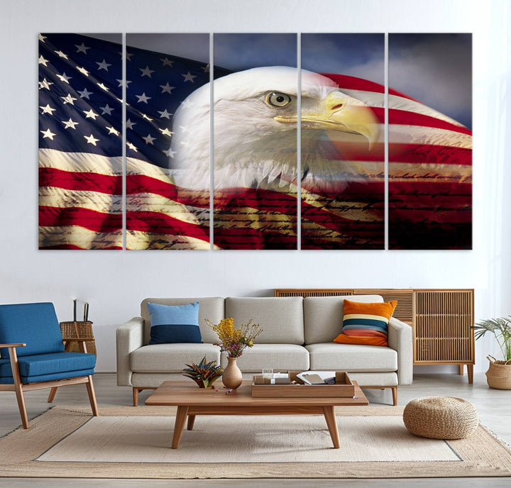 American Flag Eagle Symbol Wall Art Canvas Print