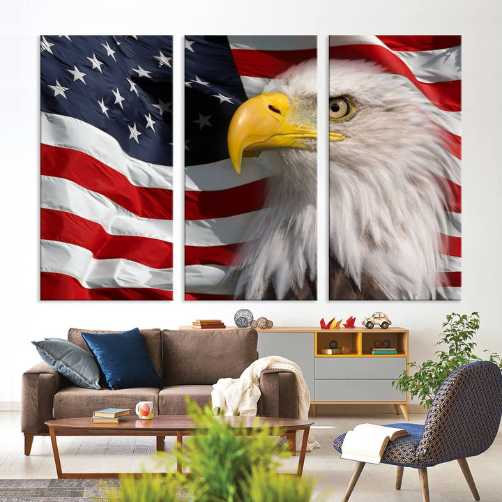 American Flag Eagle Symbol Wall Art Canvas Print, USA Flag Eagle Wall Art Canvas Print