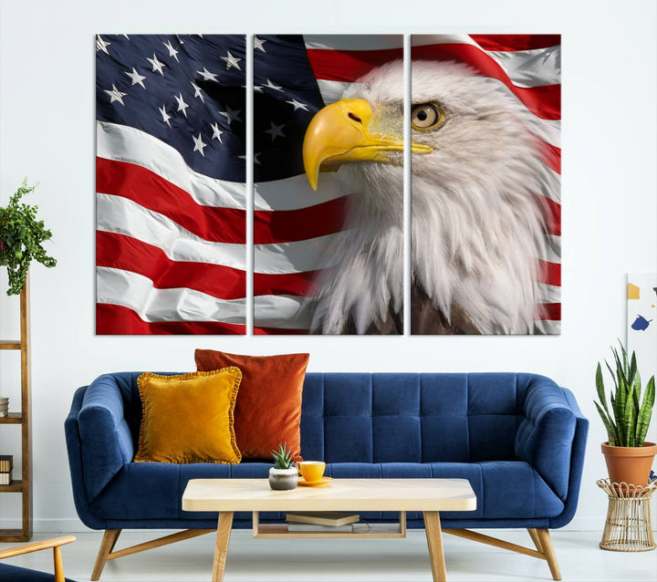 American Flag Eagle Symbol Wall Art Canvas Print, USA Flag Eagle Wall Art Canvas Print