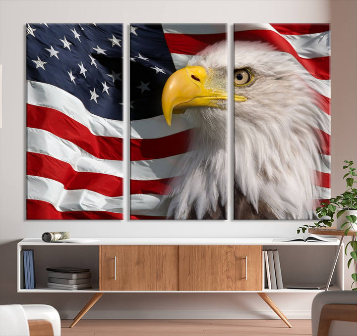 American Flag Eagle Symbol Wall Art Canvas Print, USA Flag Eagle Wall Art Canvas Print