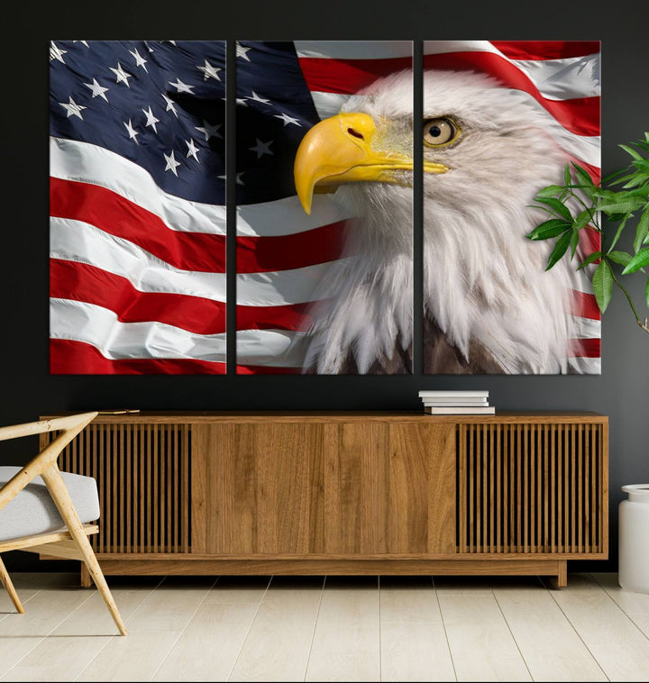 American Flag Eagle Symbol Wall Art Canvas Print, USA Flag Eagle Wall Art Canvas Print