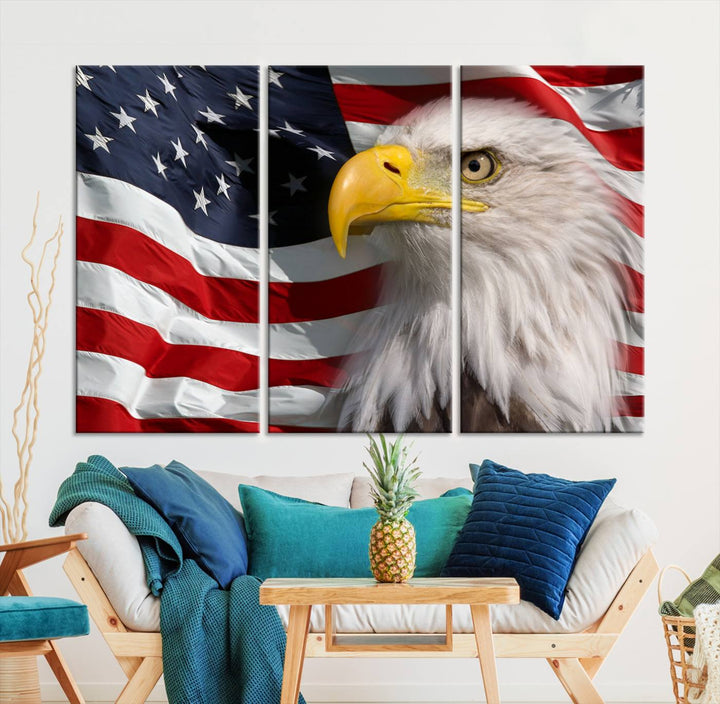 American Flag Eagle Symbol Wall Art Canvas Print, USA Flag Eagle Wall Art Canvas Print