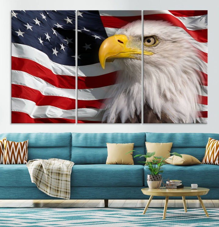 American Flag Eagle Symbol Wall Art Canvas Print, USA Flag Eagle Wall Art Canvas Print