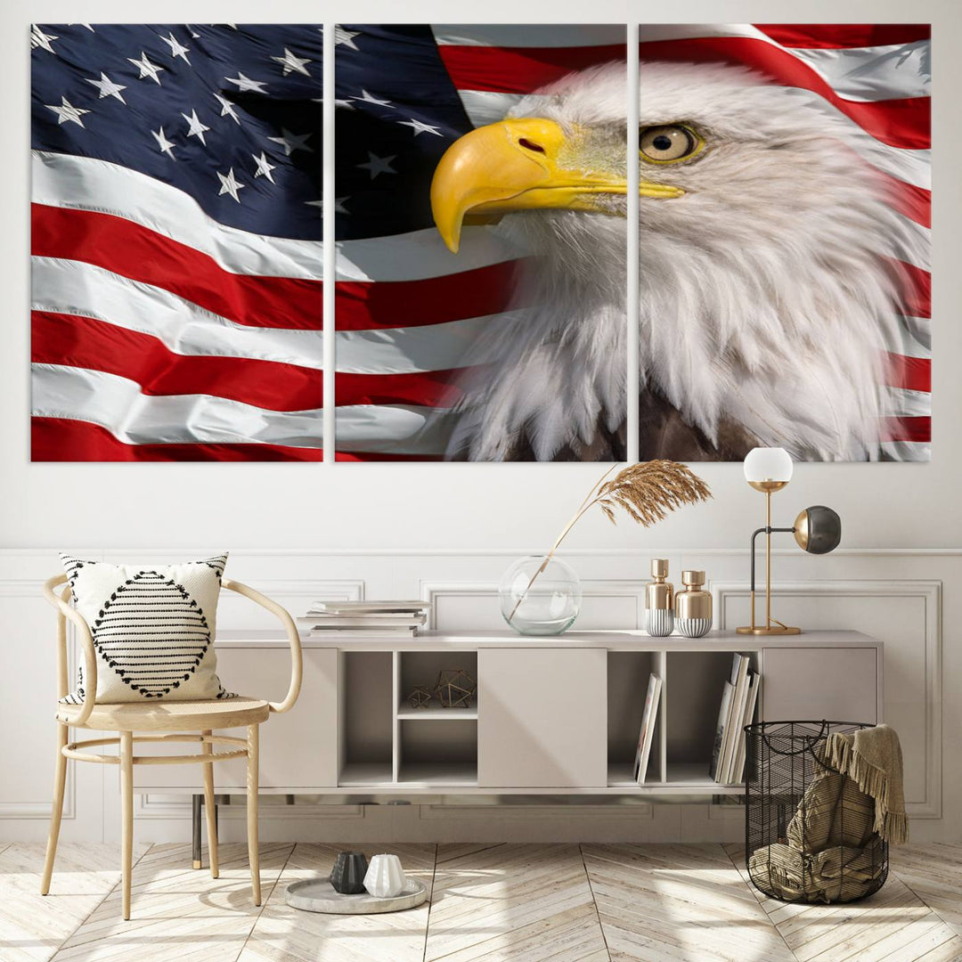 American Flag Eagle Symbol Wall Art Canvas Print, USA Flag Eagle Wall Art Canvas Print