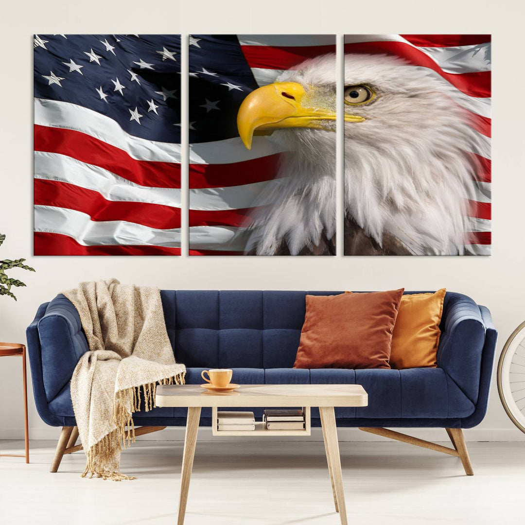 American Flag Eagle Symbol Wall Art Canvas Print, USA Flag Eagle Wall Art Canvas Print