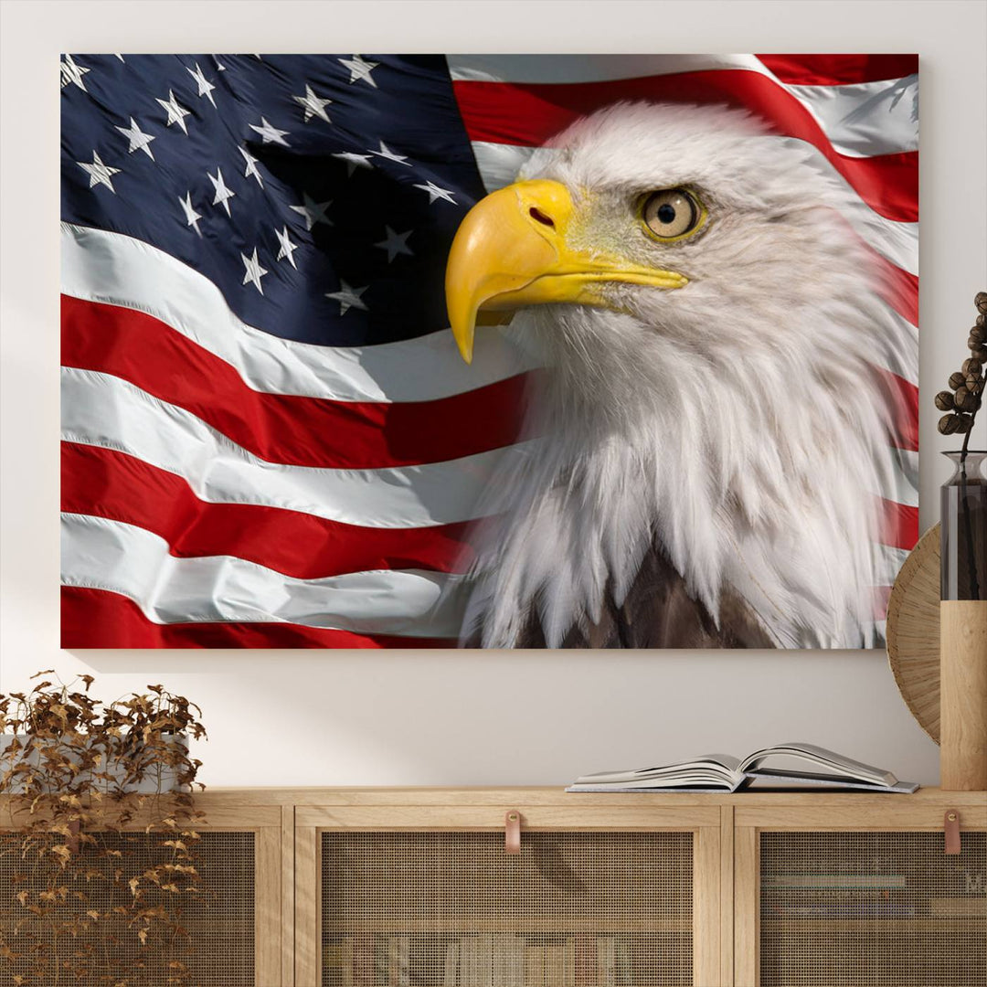 American Flag Eagle Symbol Wall Art Canvas Print, USA Flag Eagle Wall Art Canvas Print