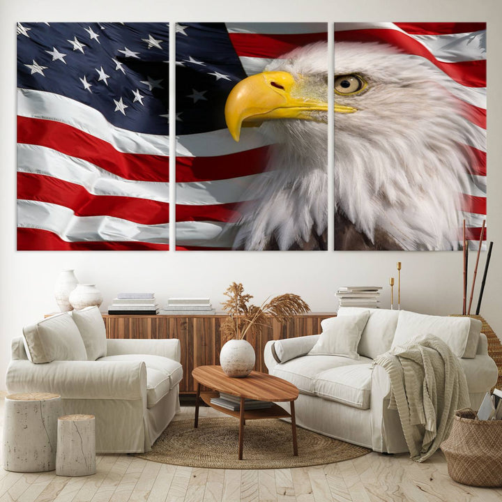 American Flag Eagle Symbol Wall Art Canvas Print, USA Flag Eagle Wall Art Canvas Print