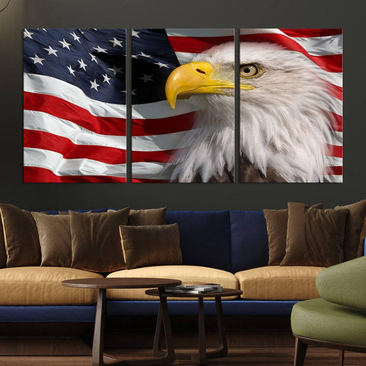 American Flag Eagle Symbol Wall Art Canvas Print, USA Flag Eagle Wall Art Canvas Print