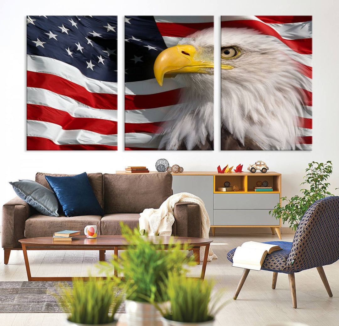 American Flag Eagle Symbol Wall Art Canvas Print, USA Flag Eagle Wall Art Canvas Print