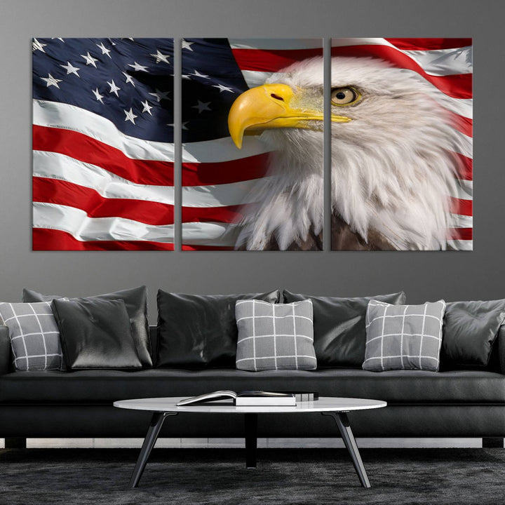 American Flag Eagle Symbol Wall Art Canvas Print, USA Flag Eagle Wall Art Canvas Print