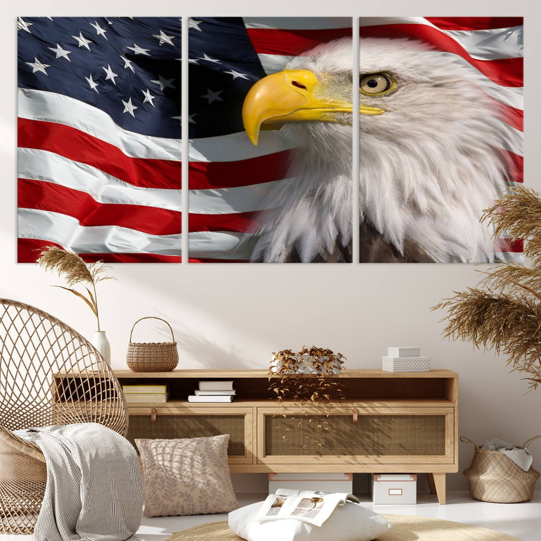 American Flag Eagle Symbol Wall Art Canvas Print, USA Flag Eagle Wall Art Canvas Print