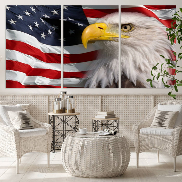 American Flag Eagle Symbol Wall Art Canvas Print, USA Flag Eagle Wall Art Canvas Print