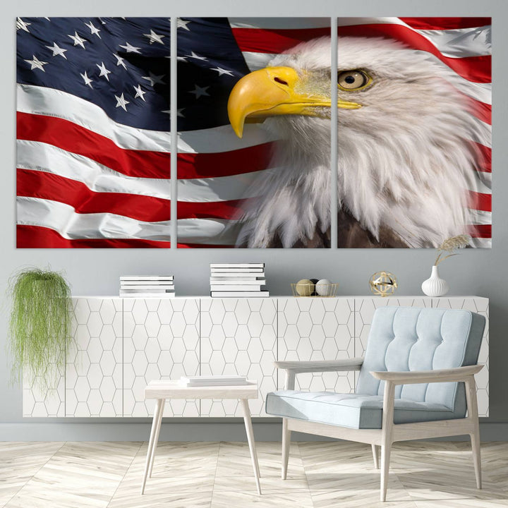 American Flag Eagle Symbol Wall Art Canvas Print, USA Flag Eagle Wall Art Canvas Print