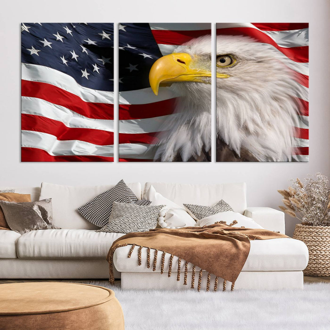 American Flag Eagle Symbol Wall Art Canvas Print, USA Flag Eagle Wall Art Canvas Print