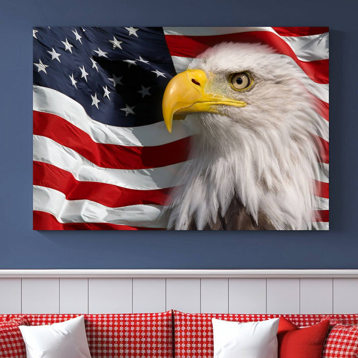 American Flag Eagle Symbol Wall Art Canvas Print, USA Flag Eagle Wall Art Canvas Print