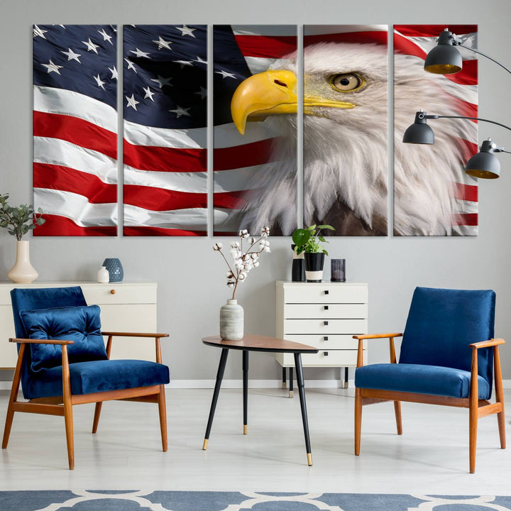 American Flag Eagle Symbol Wall Art Canvas Print, USA Flag Eagle Wall Art Canvas Print