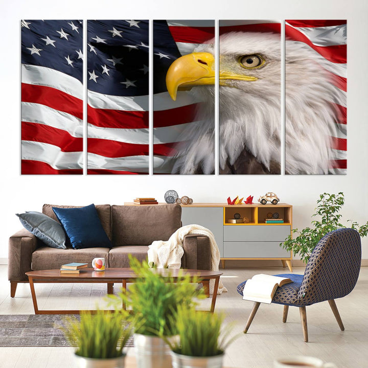 American Flag Eagle Symbol Wall Art Canvas Print, USA Flag Eagle Wall Art Canvas Print