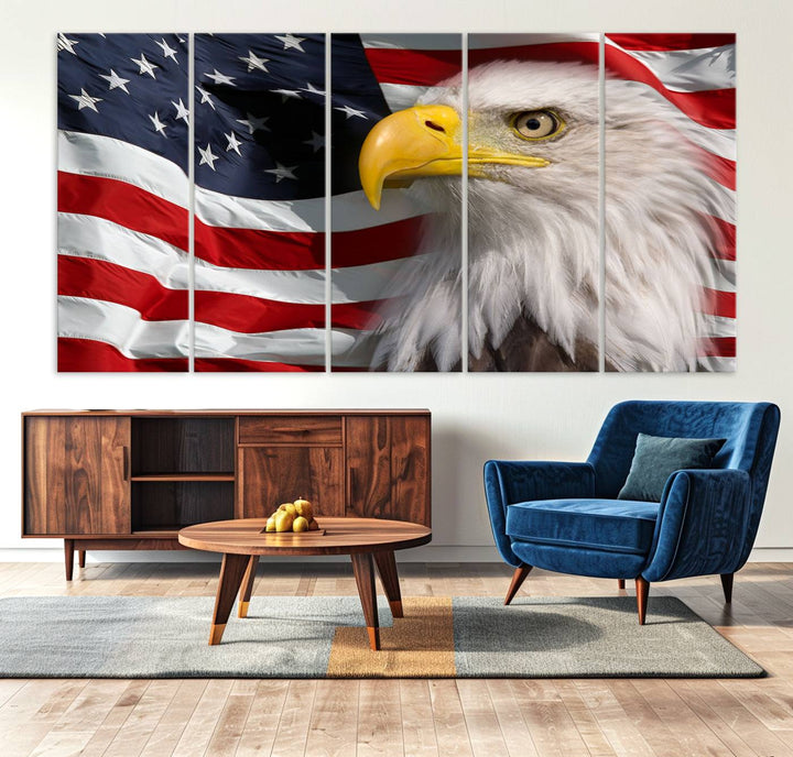 American Flag Eagle Symbol Wall Art Canvas Print, USA Flag Eagle Wall Art Canvas Print