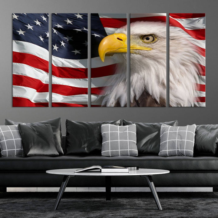 American Flag Eagle Symbol Wall Art Canvas Print, USA Flag Eagle Wall Art Canvas Print