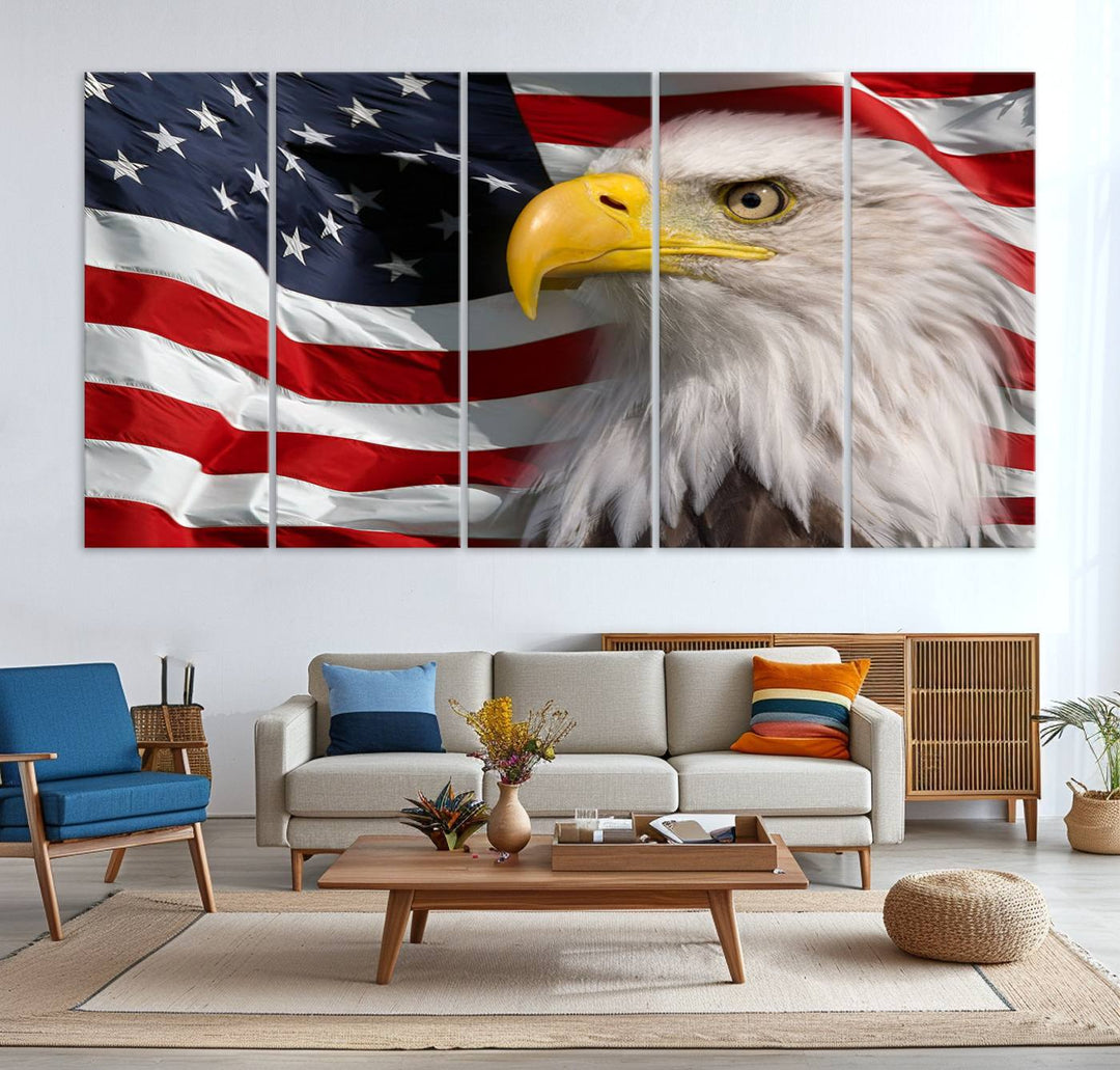 American Flag Eagle Symbol Wall Art Canvas Print, USA Flag Eagle Wall Art Canvas Print