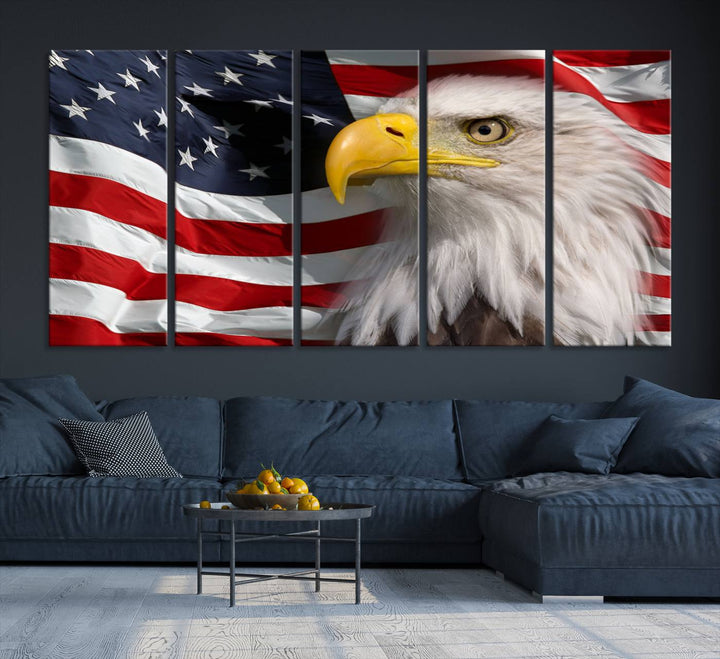 American Flag Eagle Symbol Wall Art Canvas Print, USA Flag Eagle Wall Art Canvas Print