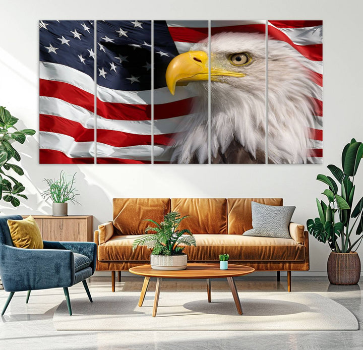 American Flag Eagle Symbol Wall Art Canvas Print, USA Flag Eagle Wall Art Canvas Print