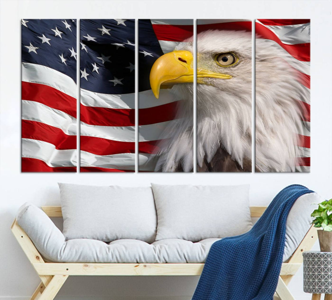 American Flag Eagle Symbol Wall Art Canvas Print, USA Flag Eagle Wall Art Canvas Print