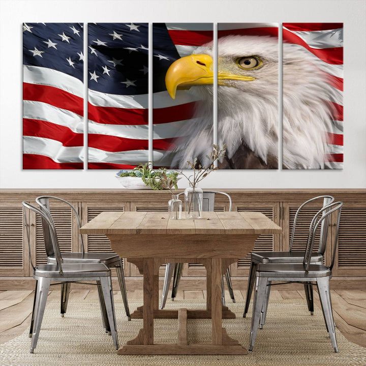 American Flag Eagle Symbol Wall Art Canvas Print, USA Flag Eagle Wall Art Canvas Print