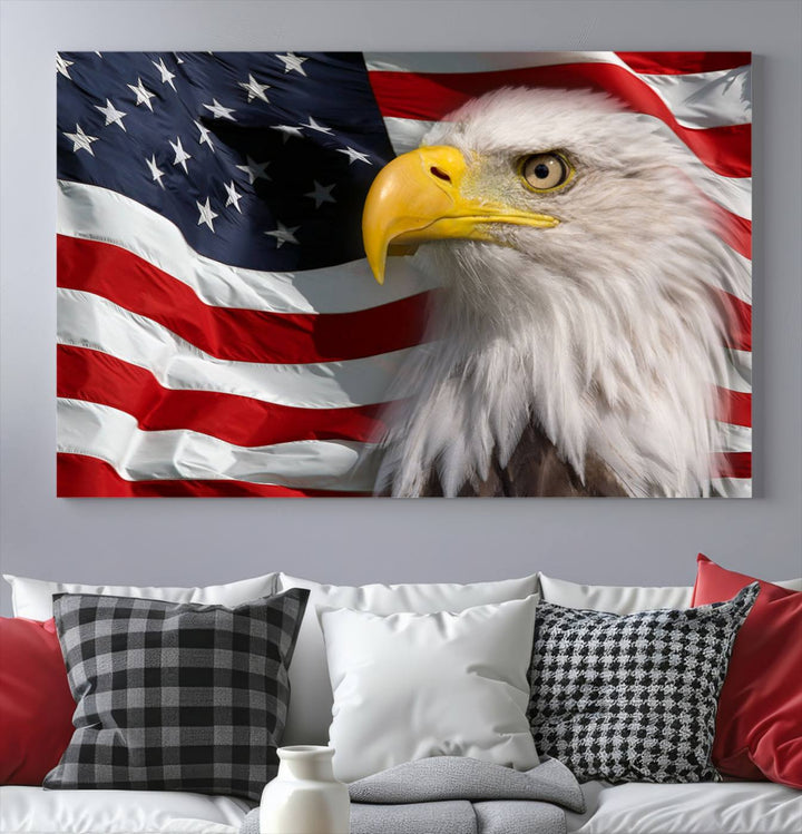 American Flag Eagle Symbol Wall Art Canvas Print, USA Flag Eagle Wall Art Canvas Print