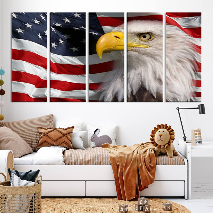 American Flag Eagle Symbol Wall Art Canvas Print, USA Flag Eagle Wall Art Canvas Print