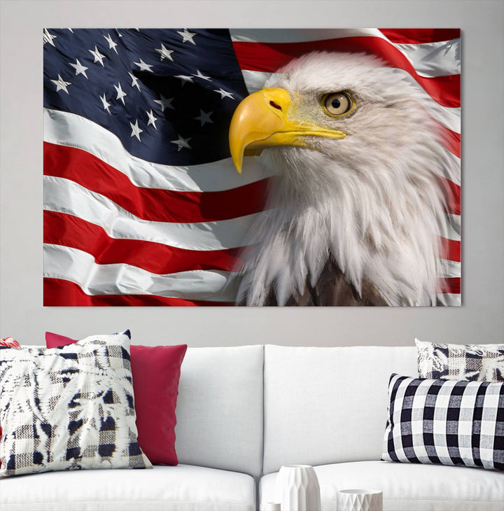 American Flag Eagle Symbol Wall Art Canvas Print, USA Flag Eagle Wall Art Canvas Print