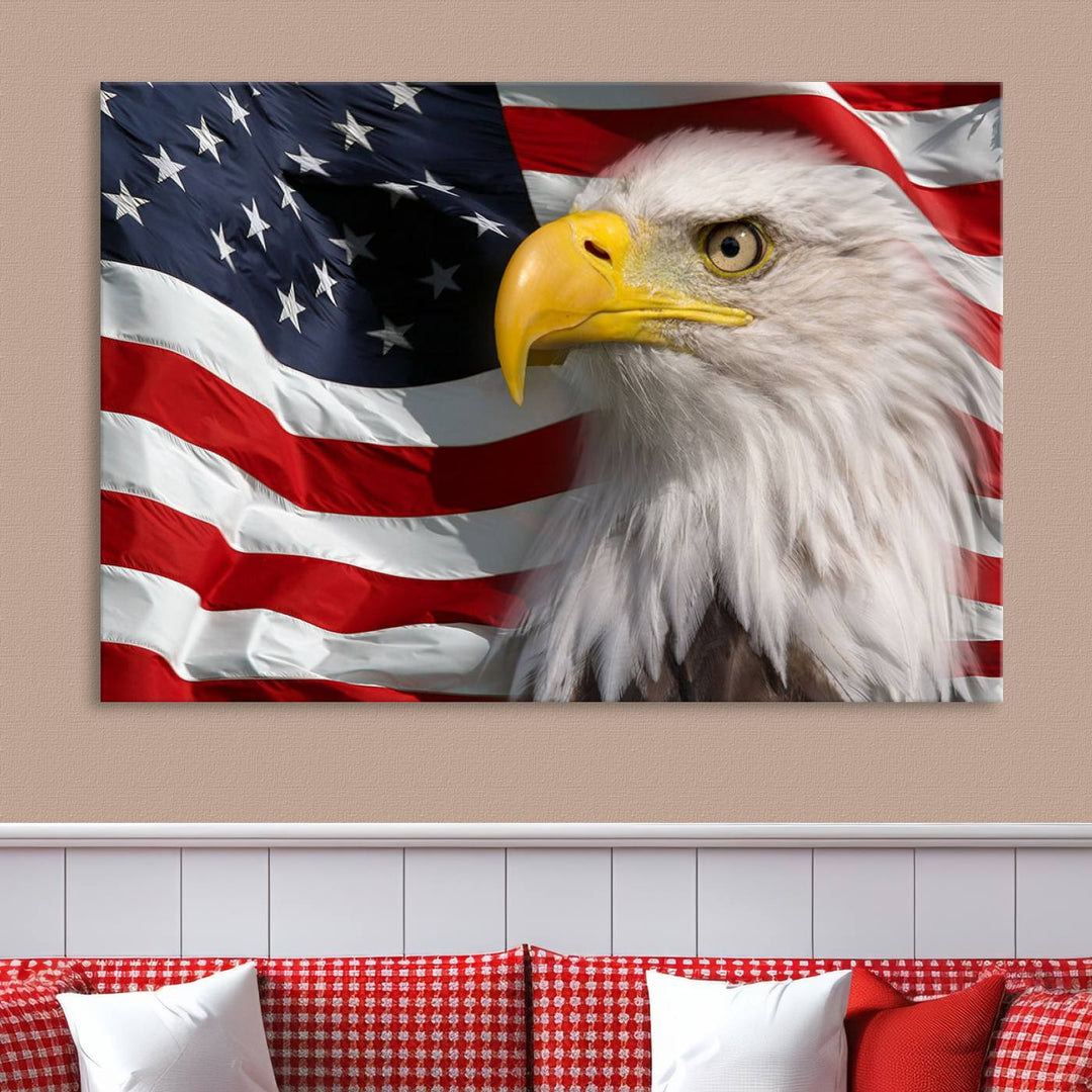 American Flag Eagle Symbol Wall Art Canvas Print, USA Flag Eagle Wall Art Canvas Print