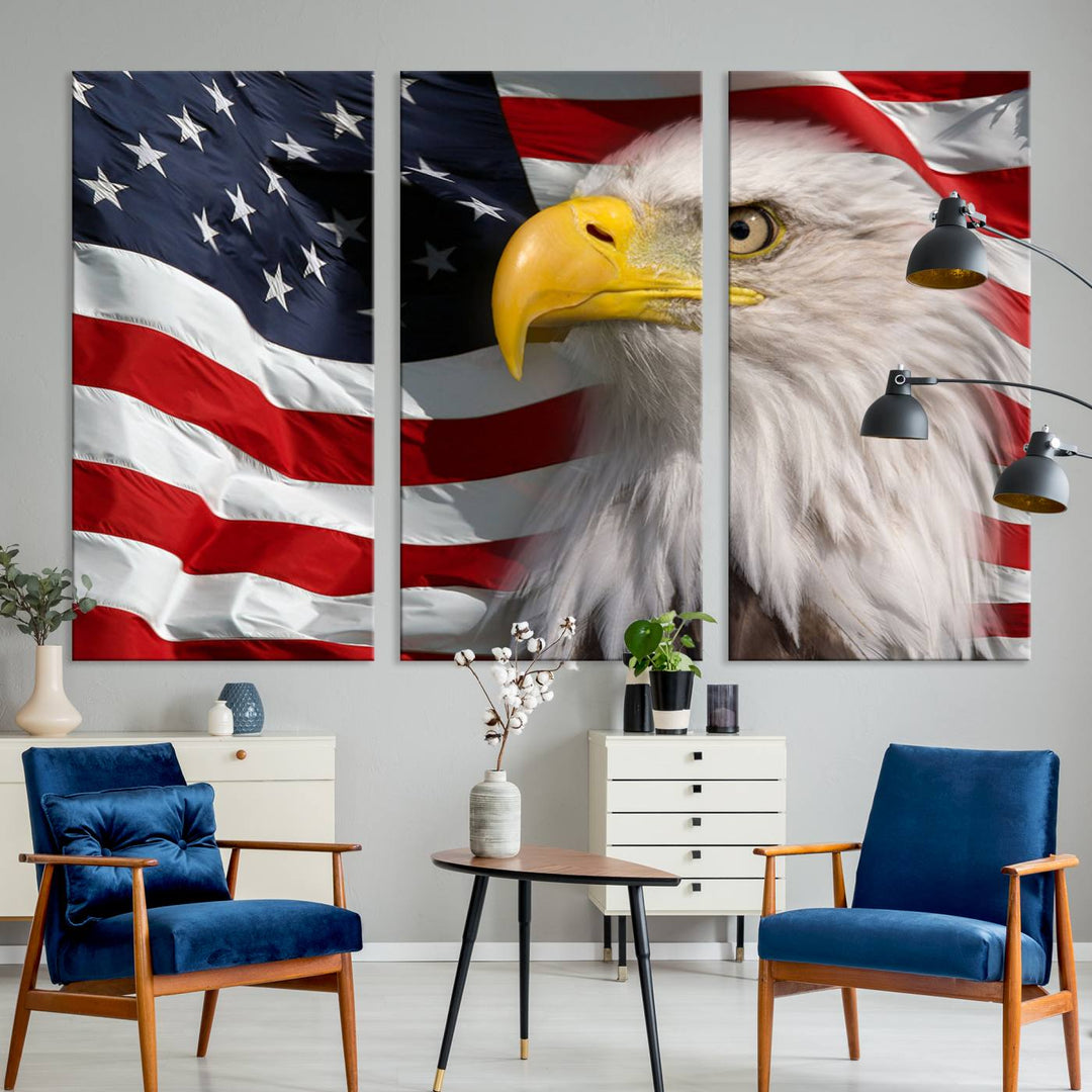 American Flag Eagle Symbol Wall Art Canvas Print, USA Flag Eagle Wall Art Canvas Print