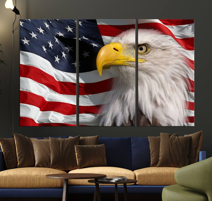 American Flag Eagle Symbol Wall Art Canvas Print, USA Flag Eagle Wall Art Canvas Print