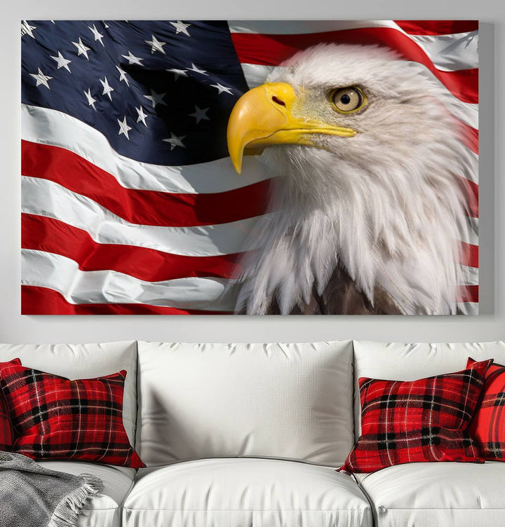 American Flag Eagle Symbol Wall Art Canvas Print, USA Flag Eagle Wall Art Canvas Print