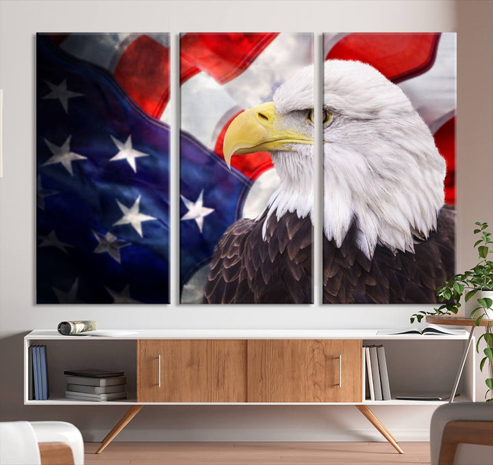 American Flag Eagle Wall Art Canvas Print