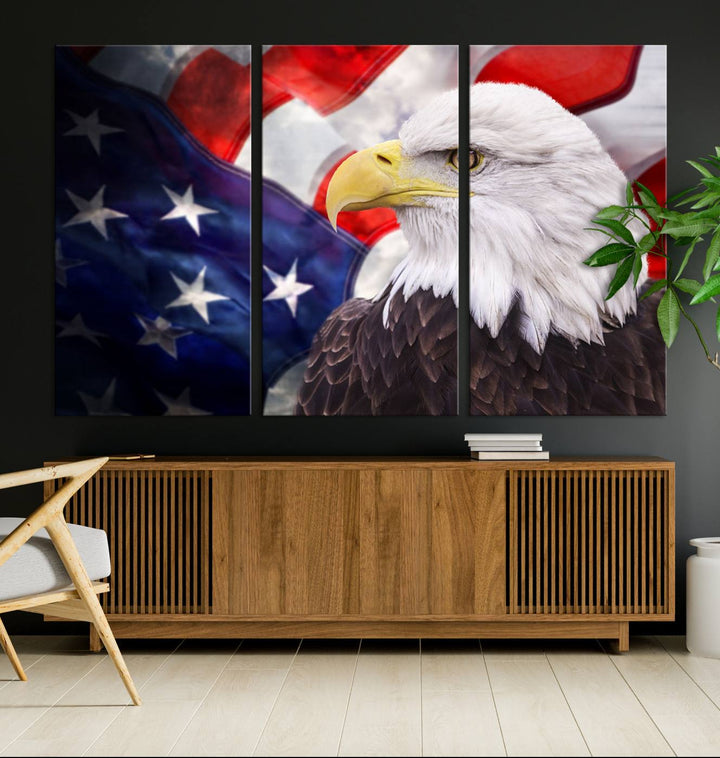 American Flag Eagle Wall Art Canvas Print