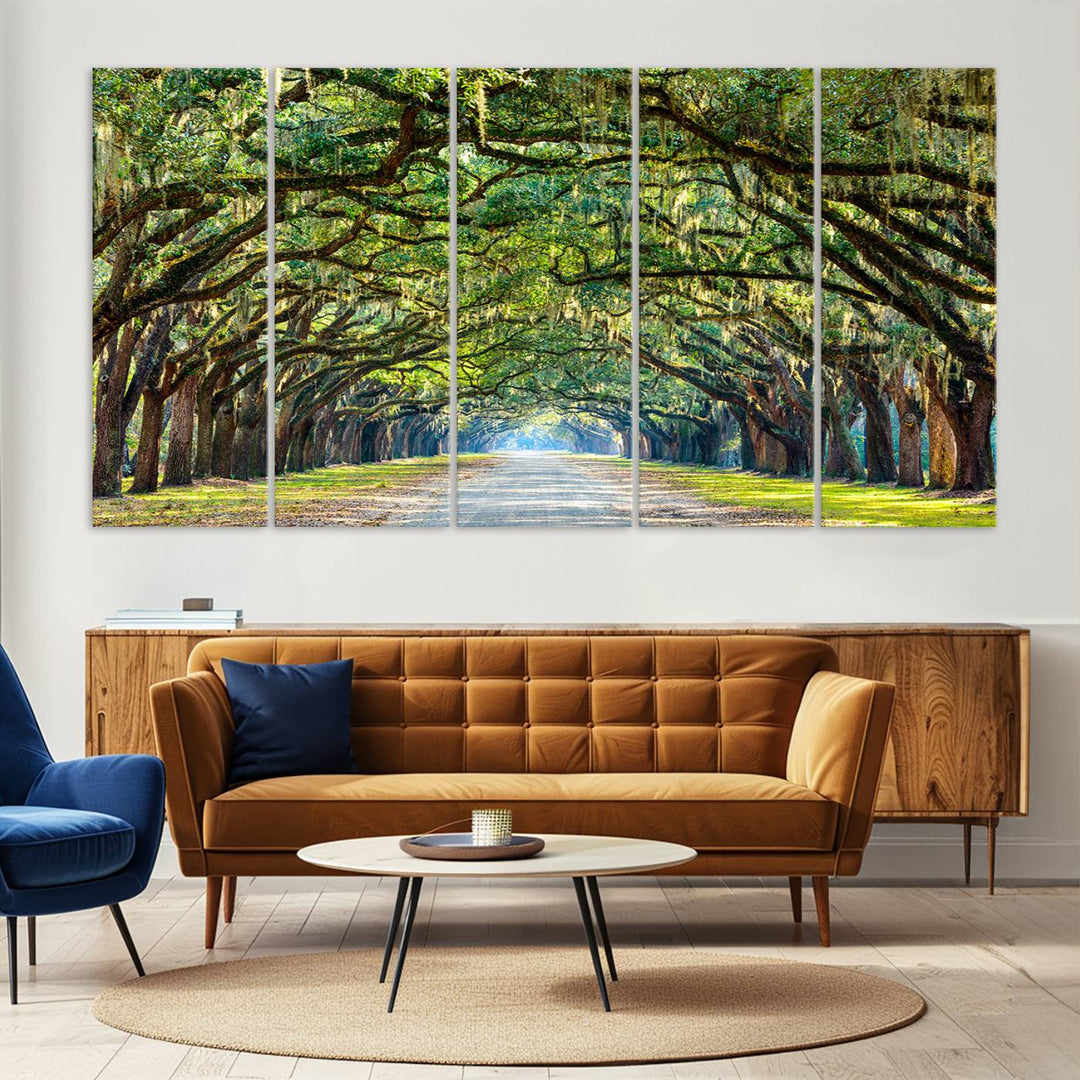 Angel Oak Tree Pathway Canvas Wall Art - 3 Panel Scenic Tree-Lined Road for Living Room, Office, or Bedroom, Ready to Hang Nature-Inspired Decor