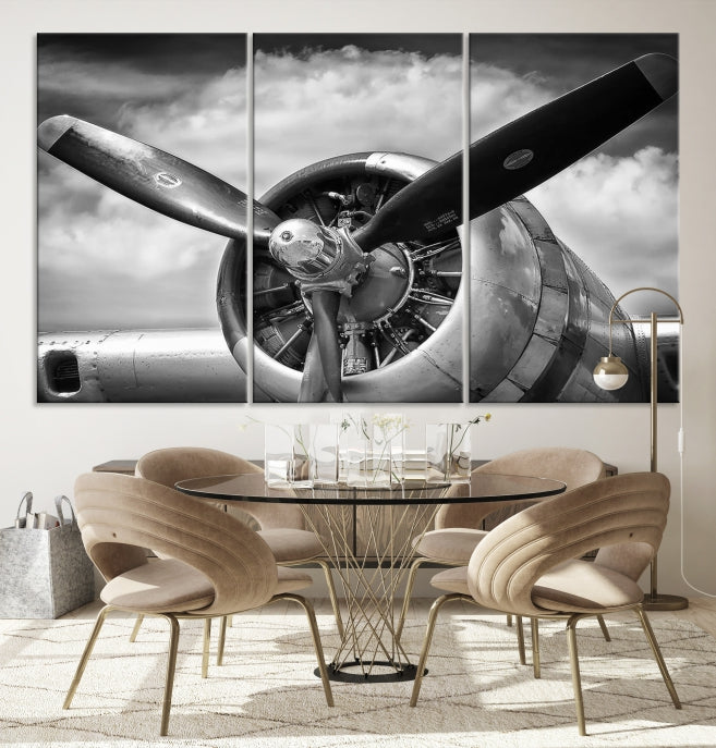 Antique War Airplane Black and White Wall Art Canvas Print