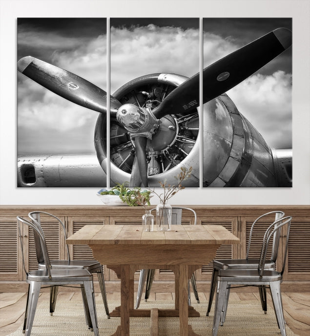 Antique War Airplane Black and White Wall Art Canvas Print