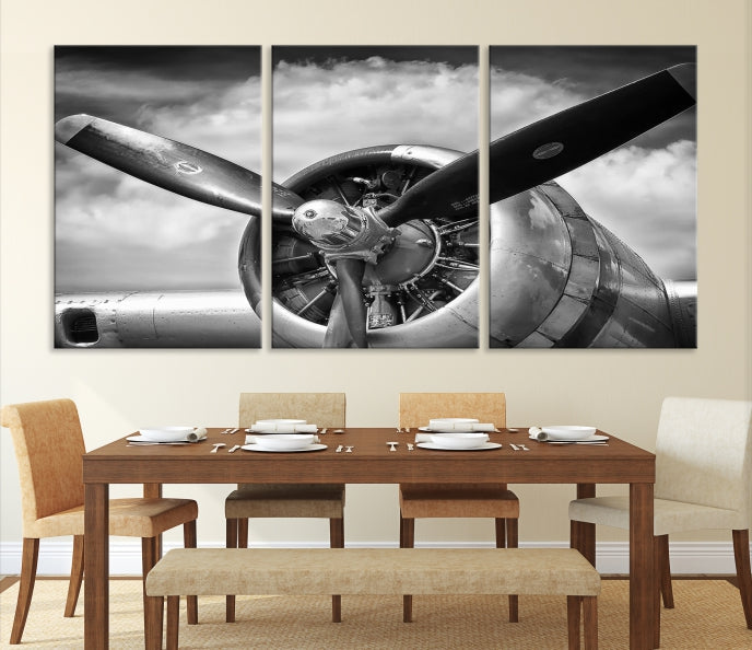 Antique War Airplane Black and White Wall Art Canvas Print