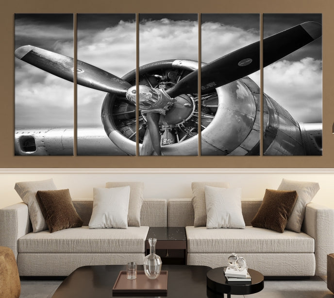 Antique War Airplane Black and White Wall Art Canvas Print