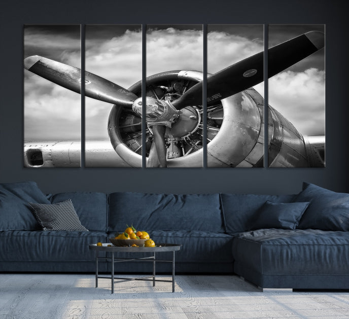 Antique War Airplane Black and White Wall Art Canvas Print