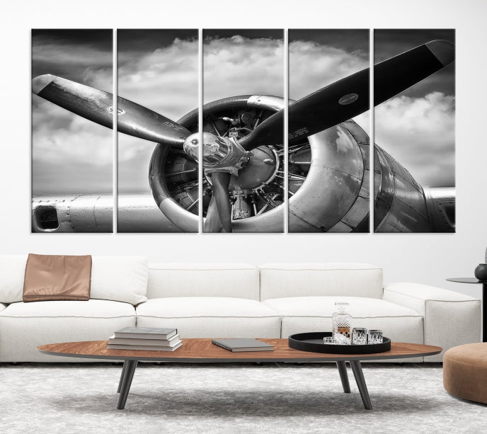 Antique War Airplane Black and White Wall Art Canvas Print