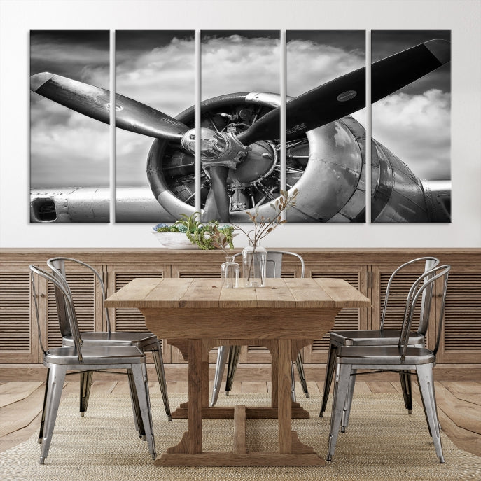 Antique War Airplane Black and White Wall Art Canvas Print