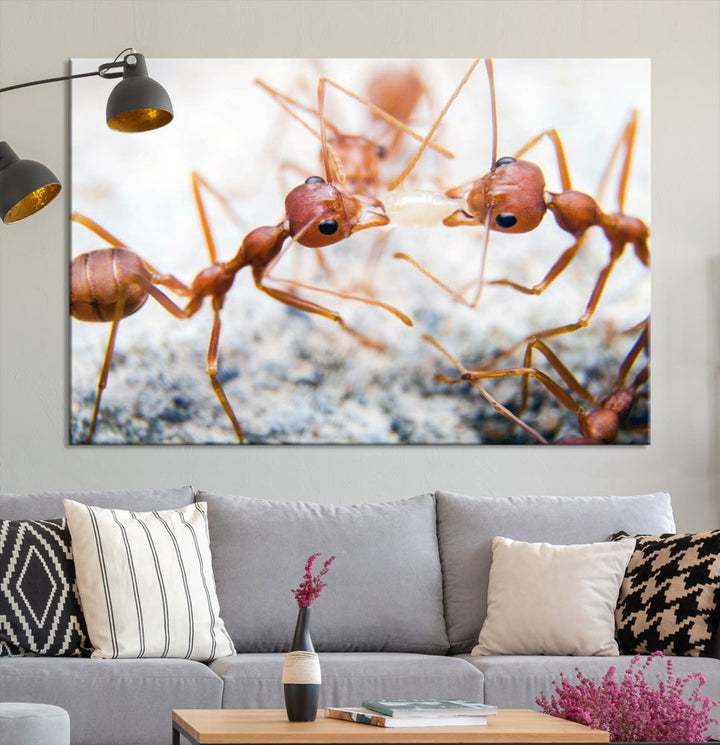 Ants Wall Art, Extra Large Animal Wall Decor, Ant Canvas Print, Farmhouse Wall Art, Set of Panel, Framed Prints